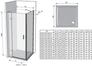 Dušas durvis SmartLine SMSD2, Ravak, izmērs: 90 Stikls: Caurspīdīga cena un informācija | Ravak Mājai un remontam | 220.lv