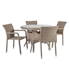 Dārza mēbeļu komplekts LARACHE galds un 4 krēsli (2102) galda plate: caurspīdīgs stikls, alumīnija rāmis ar plastmasas pinumu цена и информация | Комплекты уличной мебели | 220.lv
