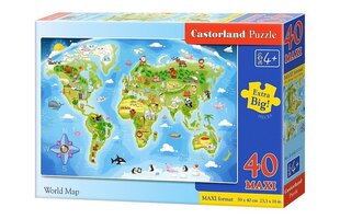 CASTORLAND puzle Pasaules karte, 40 gab. Maxi, B-040117 cena un informācija | Puzles, 3D puzles | 220.lv