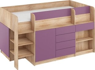Gulta ar rakstāmgaldu Smile L, ozola krāsas/violeta cena un informācija | Bērnu gultas | 220.lv