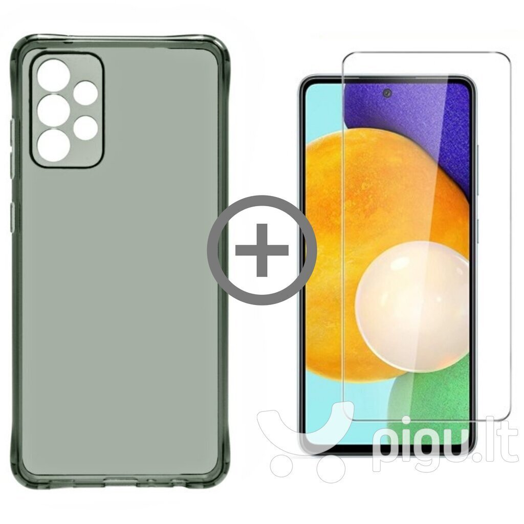 Komplekts - caurspīdīgs silikona vāciņš paredzēts Samsung Galaxy A52/ A52 5G/ A52 S 5G melns un Soundberry Basic aizsargstikls. cena un informācija | Telefonu vāciņi, maciņi | 220.lv