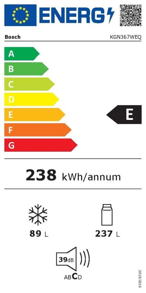 Bosch KGN367WEQ ledusskapis ar saldētavu, 186 cm NoFrost, balts cena un informācija | Ledusskapji | 220.lv