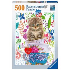 Ravensburger puzle 500 gab. Kaķēns krūzē cena un informācija | Puzles, 3D puzles | 220.lv