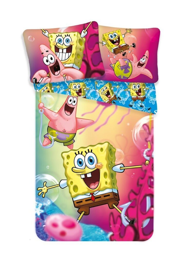 Gultas veļas komplekts Sponge Bob 140 x 200 cm + spilvendrāna 70 x 90 cm cena un informācija | Bērnu gultas veļa | 220.lv