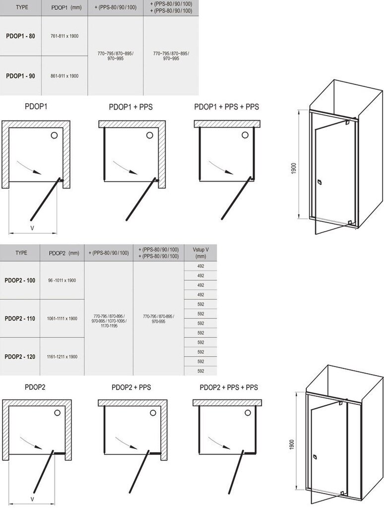 Dušas durvis Ravak Pivot PDOP2 100 cena un informācija | Dušas durvis, dušas sienas | 220.lv