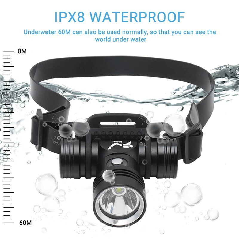 LED galvas lukturis BORUiT YHX-1362, niršanai līdz 60 m zem ūdens cena un informācija | Lukturi | 220.lv