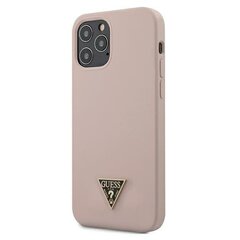 GUHCP12LLSTMLP Guess Silicone Metal Triangle Cover, paredzēts iPhone 12 Pro Max 6.7 Light Pink cena un informācija | Telefonu vāciņi, maciņi | 220.lv