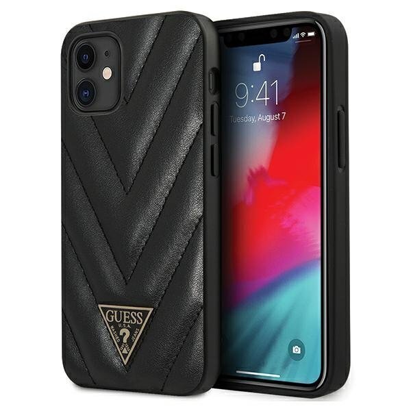 GUHCP12SPUVQTMLBK Guess V Quilted Cover, paredzēts iPhone 12 mini 5.4 Black cena un informācija | Telefonu vāciņi, maciņi | 220.lv