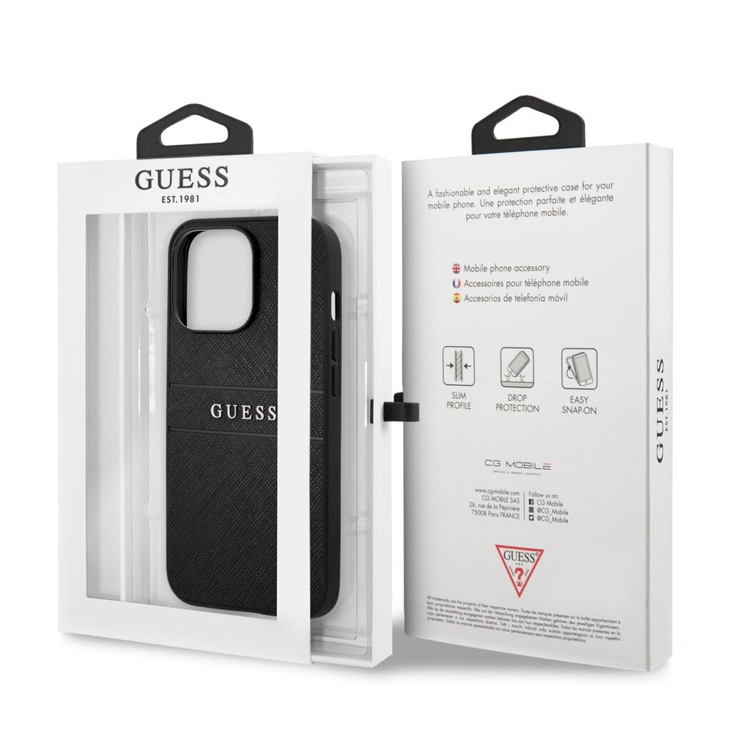 GUHCP13XPSASBBK Guess PU Leather Saffiano Case, paredzēts iPhone 13 Pro Max Black cena un informācija | Telefonu vāciņi, maciņi | 220.lv