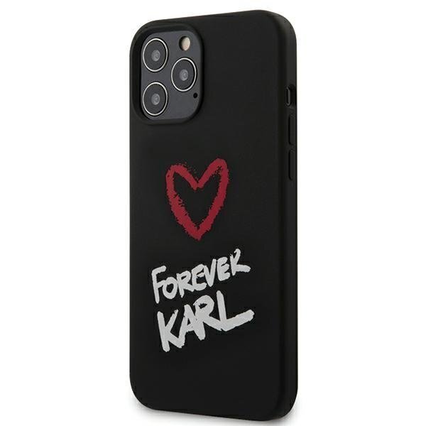 KLHCP12LSILKRBK Karl Lagerfeld Forever Silicone Cover, paredzēts iPhone 12 Pro Max 6.7 Black cena un informācija | Telefonu vāciņi, maciņi | 220.lv