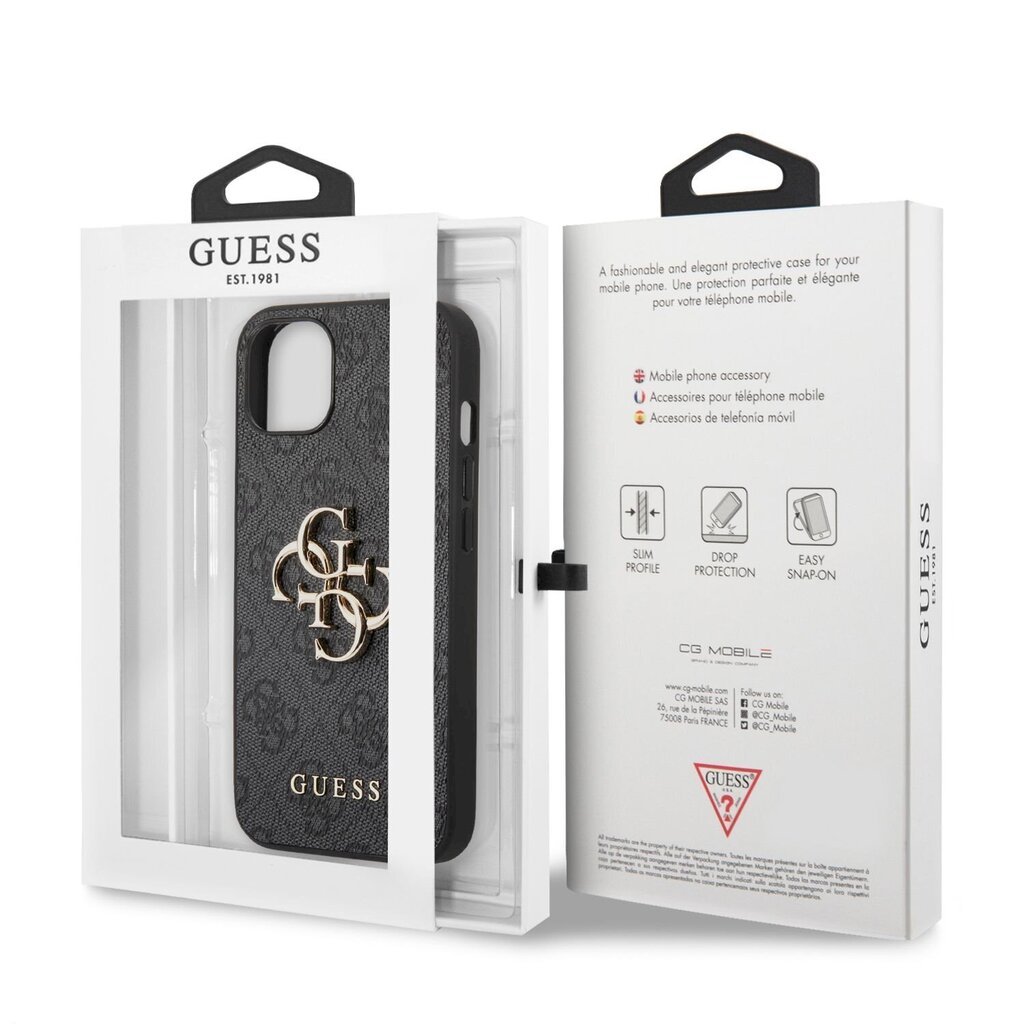 GUHCP13M4GMGGR Guess PU 4G Metal Logo Case, paredzēts iPhone 13 Grey cena un informācija | Telefonu vāciņi, maciņi | 220.lv