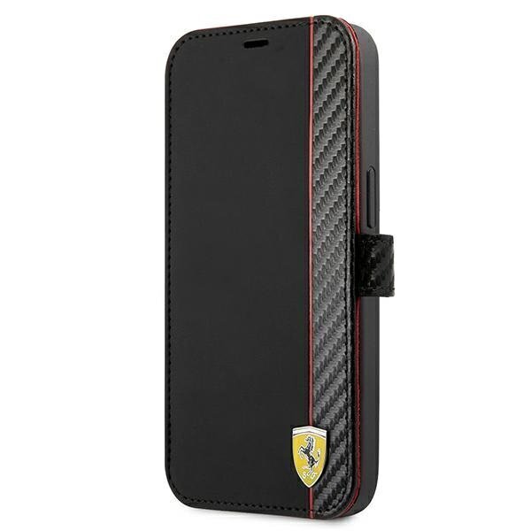 FESAXFLBKP13LBK Ferrari Smooth and Carbon Effect Book Case, paredzēts iPhone 13 Pro Black cena un informācija | Telefonu vāciņi, maciņi | 220.lv