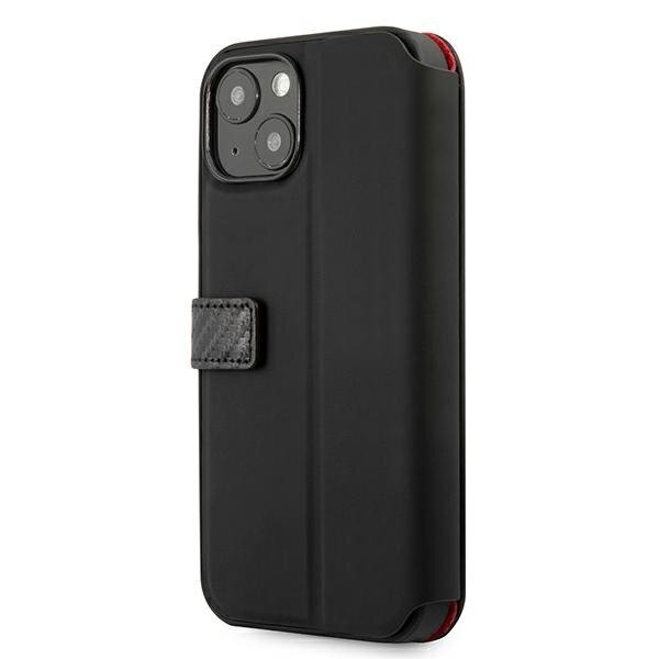 FESAXFLBKP13SBK Ferrari Smooth and Carbon Effect Book Case, paredzēts iPhone 13 Mini Black цена и информация | Telefonu vāciņi, maciņi | 220.lv