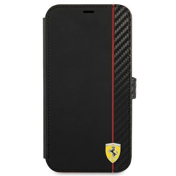 FESAXFLBKP13SBK Ferrari Smooth and Carbon Effect Book Case, paredzēts iPhone 13 Mini Black cena un informācija | Telefonu vāciņi, maciņi | 220.lv