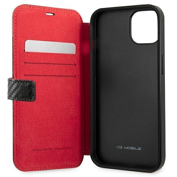 FESAXFLBKP13SBK Ferrari Smooth and Carbon Effect Book Case, paredzēts iPhone 13 Mini Black цена и информация | Telefonu vāciņi, maciņi | 220.lv