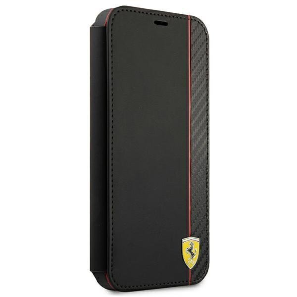 FESAXFLBKP13SBK Ferrari Smooth and Carbon Effect Book Case, paredzēts iPhone 13 Mini Black cena un informācija | Telefonu vāciņi, maciņi | 220.lv