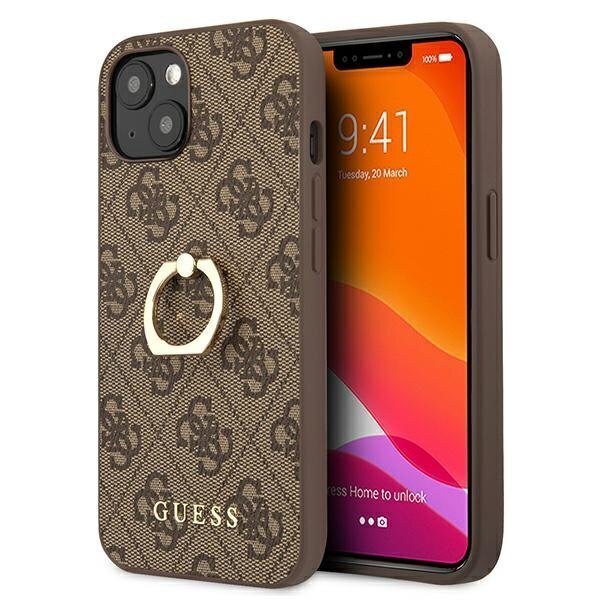 GUHCP13S4GMRBR Guess PU 4G Ring Case, paredzēts iPhone 13 Mini Brown cena un informācija | Telefonu vāciņi, maciņi | 220.lv