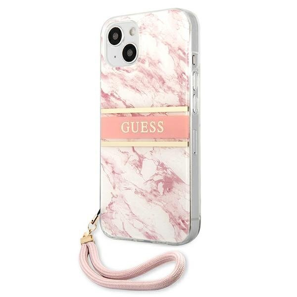 GUHCP13SKMABPI Guess TPU Marble Stripe Case, paredzēts iPhone 13 Mini Pink cena un informācija | Telefonu vāciņi, maciņi | 220.lv