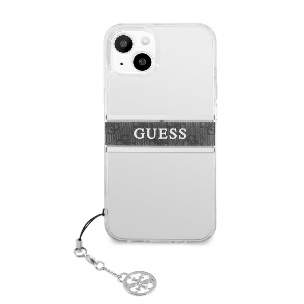 GUHCP13SKB4GGR Guess PU/TPU 4G Grey Stripe Case, paredzēts iPhone 13 Mini Transparent cena un informācija | Telefonu vāciņi, maciņi | 220.lv