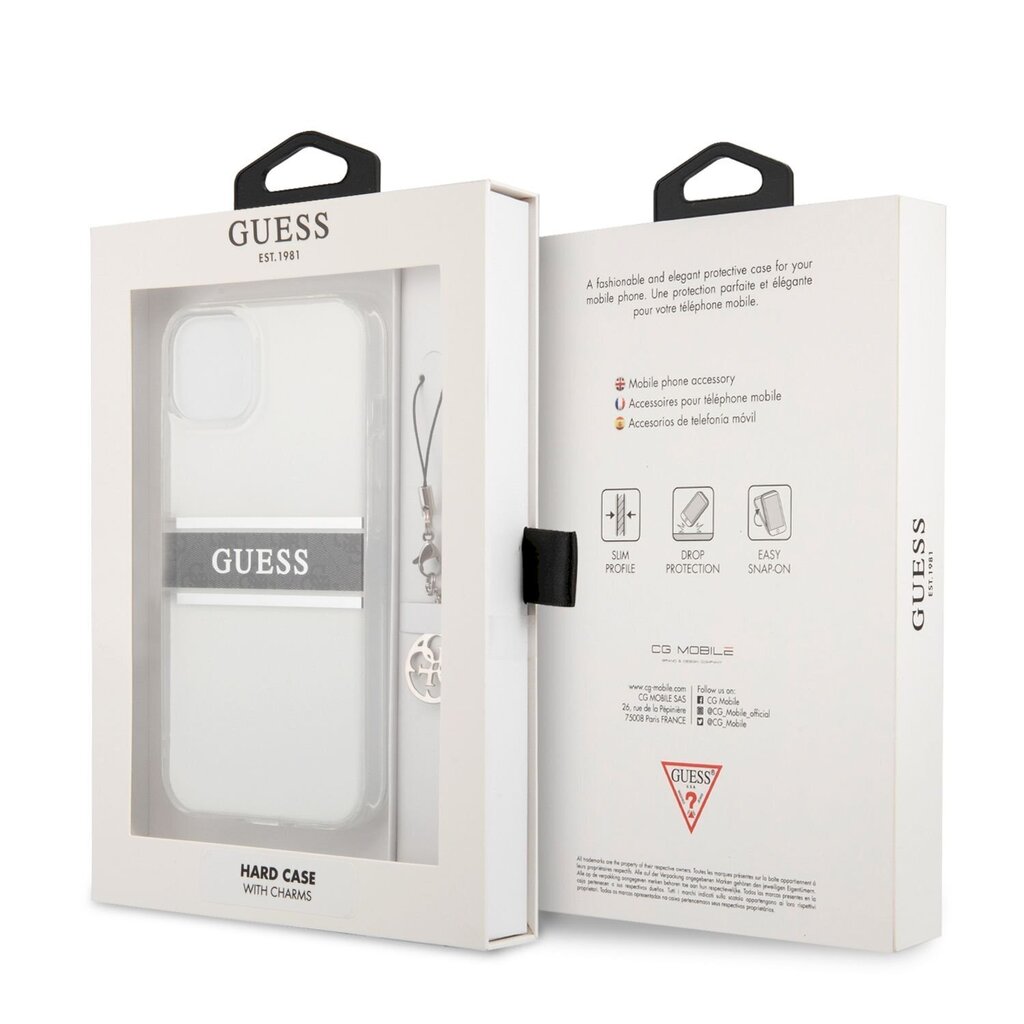 GUHCP13SKB4GGR Guess PU/TPU 4G Grey Stripe Case, paredzēts iPhone 13 Mini Transparent cena un informācija | Telefonu vāciņi, maciņi | 220.lv