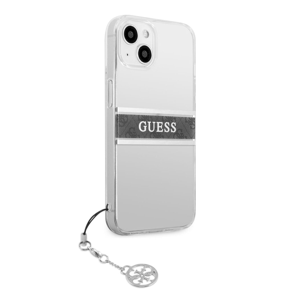 GUHCP13SKB4GGR Guess PU/TPU 4G Grey Stripe Case, paredzēts iPhone 13 Mini Transparent cena un informācija | Telefonu vāciņi, maciņi | 220.lv