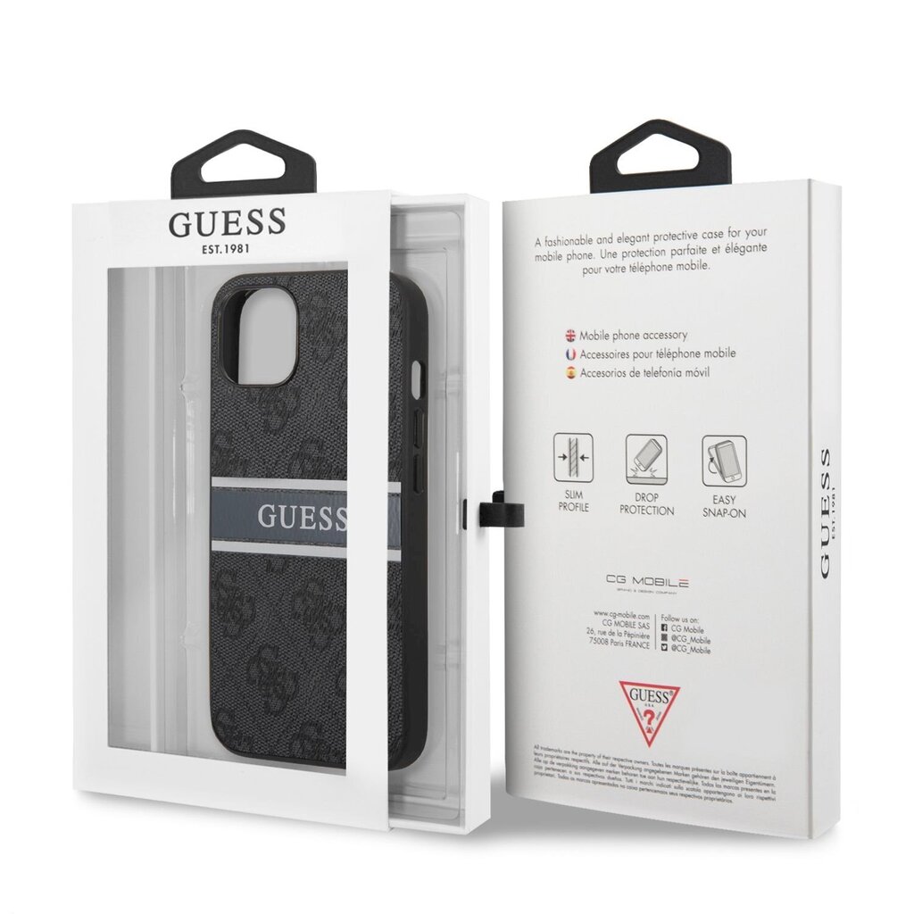 GUHCP13M4GDGR Guess PU 4G Printed Stripe Case, paredzēts iPhone 13 Grey cena un informācija | Telefonu vāciņi, maciņi | 220.lv