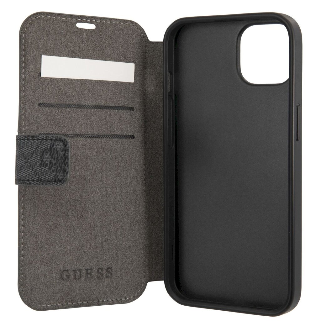 GUBKP13S4GMGGR Guess PU 4G Metal Logo Book Case, paredzēts iPhone 13 Mini Grey cena un informācija | Telefonu vāciņi, maciņi | 220.lv