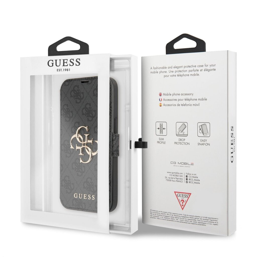 GUBKP13X4GMGGR Guess PU 4G Metal Logo Book Case, paredzēts iPhone 13 Pro Max Grey cena un informācija | Telefonu vāciņi, maciņi | 220.lv