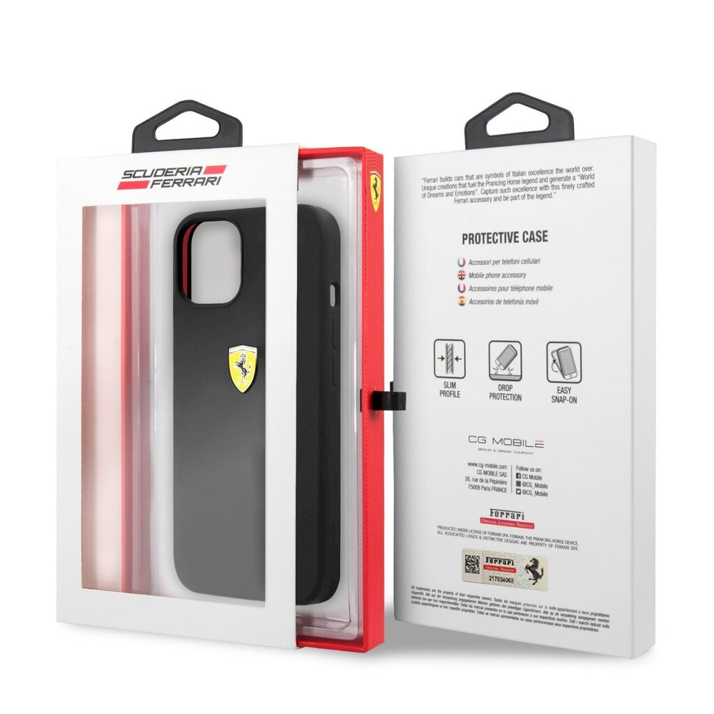 FESSIHCP13MBK Ferrari Liquid Silicone Metal Logo Case, paredzēts iPhone 13 Black cena un informācija | Telefonu vāciņi, maciņi | 220.lv