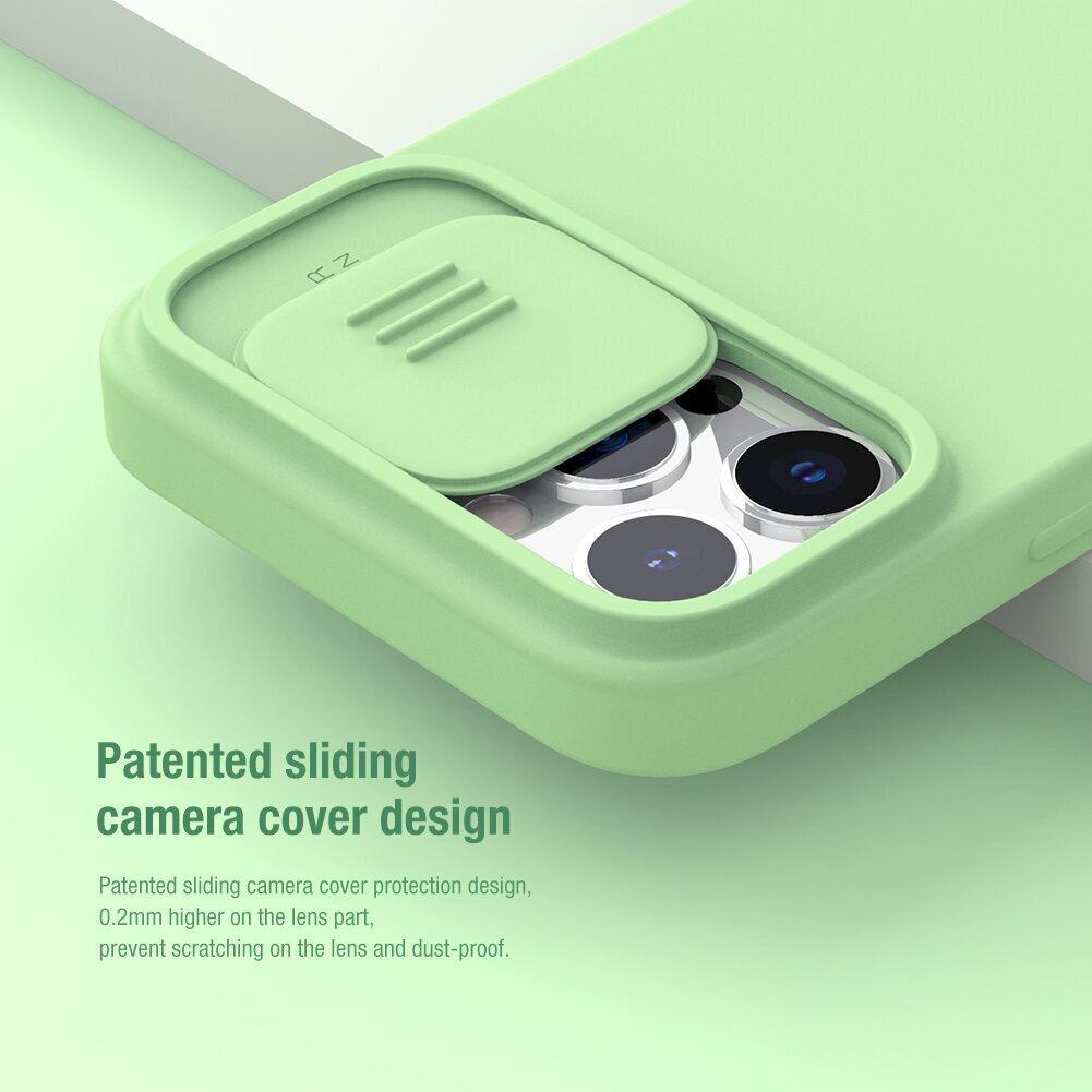 Nillkin CamShield Silky Magnetic Silicone Case, paredzēts iPhone 13 Pro Max Mint Green cena un informācija | Telefonu vāciņi, maciņi | 220.lv