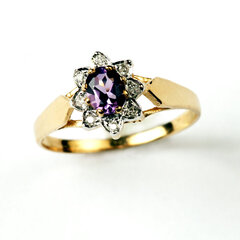 Золотое кольцо с аметистом и бриллиантами, 17,5 мм, 311 500 175 цена и информация | Кольца | 220.lv