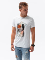 Vīriešu T-krekls ar apdruku Ombre S1434 balts New York cena un informācija | Vīriešu T-krekli | 220.lv