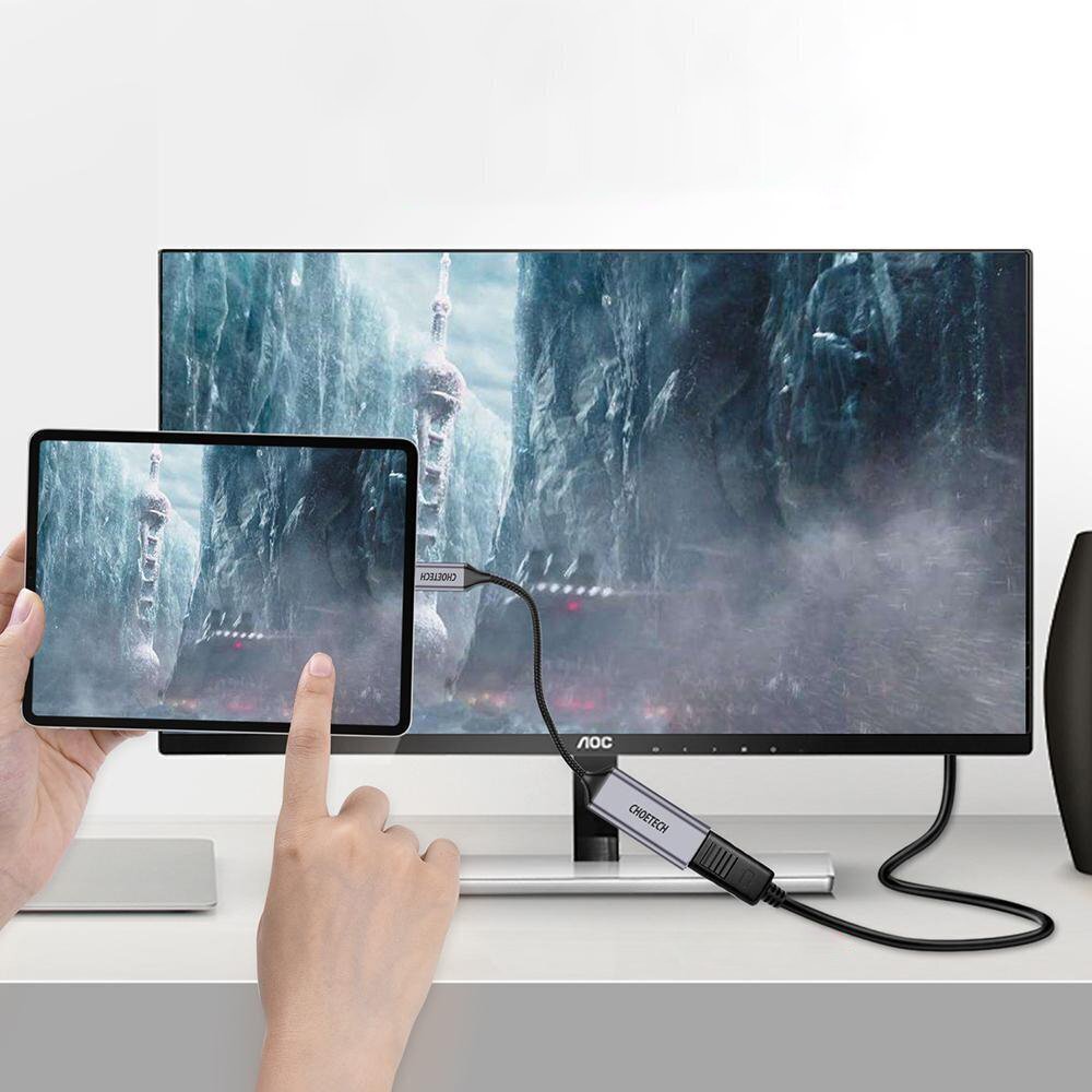 Vienvirziena adapteris Choetech USB Type C uz DisplayPort 4K 60Hz 20cm (HUB-H11), pelēks cena un informācija | Adapteri un USB centrmezgli | 220.lv