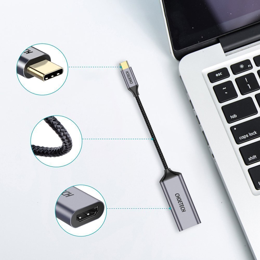 Vienvirziena adapteris Choetech adapteris bezvadu uzlādei HUB USB Type C uz HDMI 4K 60Hz (HUB-H10), pelēks cena un informācija | Adapteri un USB centrmezgli | 220.lv