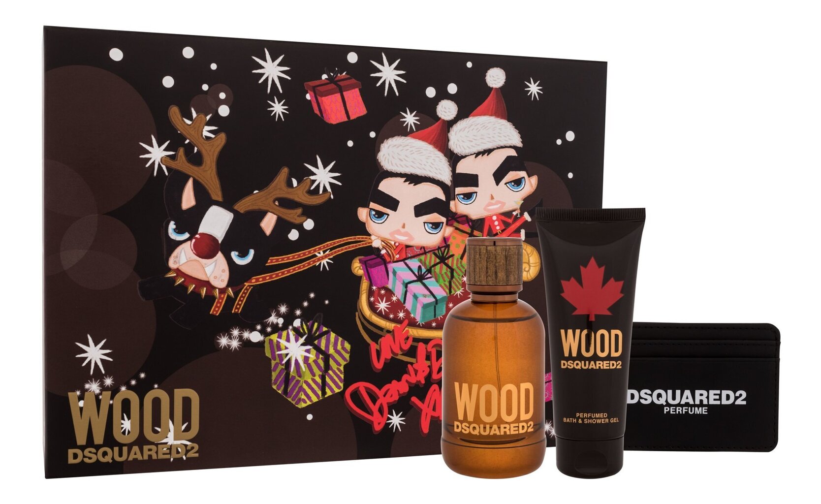 Komplekts vīriešiem Dsquared2 Wood: tualetes ūdens EDT, 100 ml + dušas želeja, 100 ml + karšu maciņš cena un informācija | Vīriešu smaržas | 220.lv