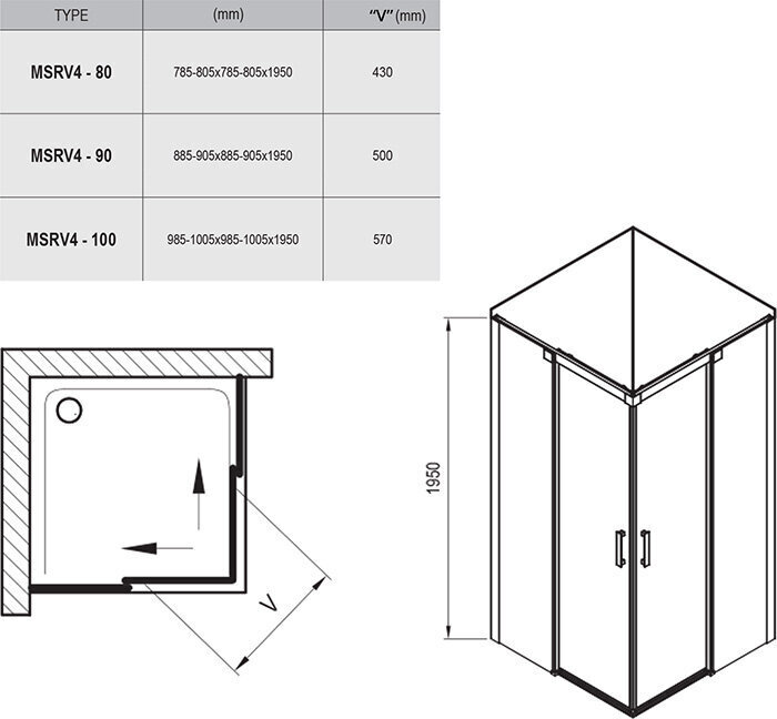 Dušas kabīne Matrix MSRV4, Ravak, izmērs: 90x90 Stikls: Caurspīdīga цена и информация | Dušas kabīnes | 220.lv