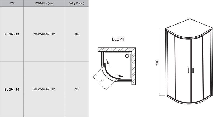 Dušas kabīne Blix BLCP4, Ravak, izmērs: 90x90 Stikls: Caurspīdīga cena un informācija | Dušas kabīnes | 220.lv