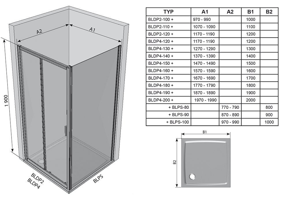 Dušas durvis Blix BLDP2, Ravak, izmērs: 120 Stikls: Caurspīdīga cena un informācija | Dušas durvis, dušas sienas | 220.lv