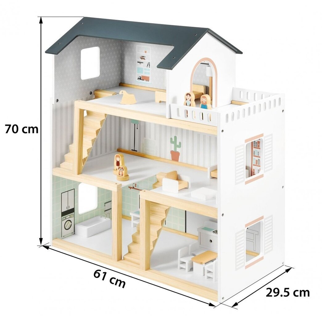 Белый деревянный кукольный домик с аксессуарами, 19 шт. цена | 220.lv