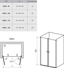 Душевая дверь Chrome CSDL2, Ravak, Размеры: 100 стекло: Прозрачное цена и информация | Душевые двери и стены | 220.lv