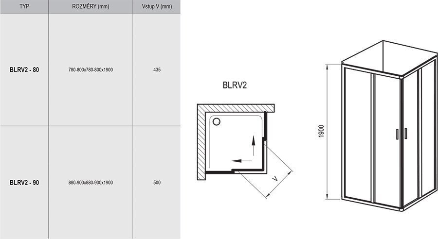 Dušas kabīne Blix BLRV2, Ravak, izmērs: 90x90 Stikls: Caurspīdīga cena un informācija | Dušas kabīnes | 220.lv