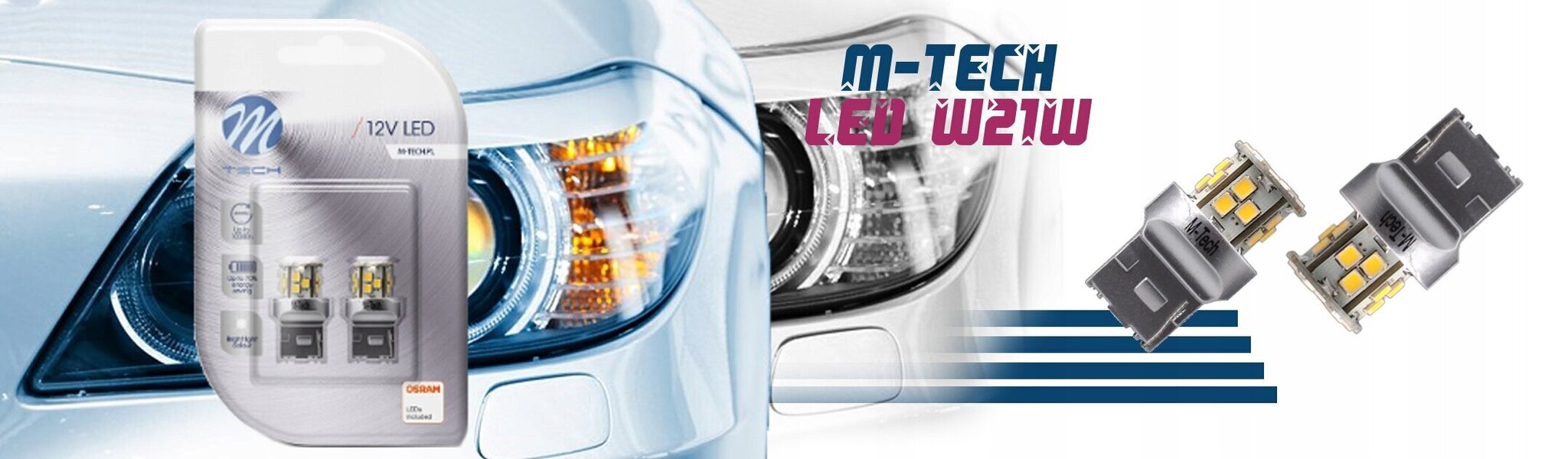 LED spuldze M-Tech T20 W20W 12V, 2 gab cena un informācija | Auto spuldzes | 220.lv