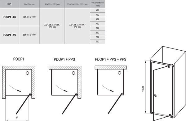 Dušas durvis Pivot PDOP1, Ravak, izmērs: 90 Stikls: Caurspīdīga cena un informācija | Dušas durvis, dušas sienas | 220.lv