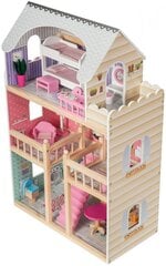 Большой деревянный 3-этажный кукольный домик с террасой, набором мебели и светодиодным освещением! цена и информация | Игрушки для девочек | 220.lv