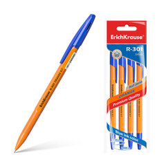 Ручка шариковая ErichKrause R-301 Orange Stick 0.7, цвет - синий (в пакете 4 шт.) цена и информация | Письменные принадлежности | 220.lv