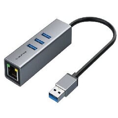 Premium adapteris USB 3.0 - USB 3.0 (3 Porti) + RJ45, 0.15m cena un informācija | Adapteri un USB centrmezgli | 220.lv