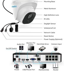 Reolink RLK8-820D4-A 4K PoE IP drošības kameru komplekts ar 2 TB NVR ierakstītāju cena un informācija | Novērošanas kameras | 220.lv