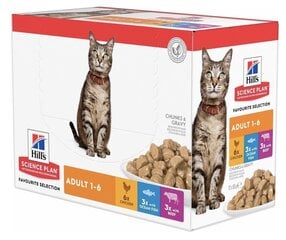 Hill's Science Plan Feline Adult Multipack Chicken/OceanFish/Beef 12x85 g konservēts gulašs kaķiem vistas / zivs / liellopa gaļa cena un informācija | Konservi kaķiem | 220.lv