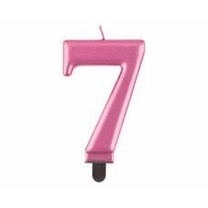 Birthday candle digit 7, pink metallic, 8.0 cm cena un informācija | Svētku dekorācijas | 220.lv