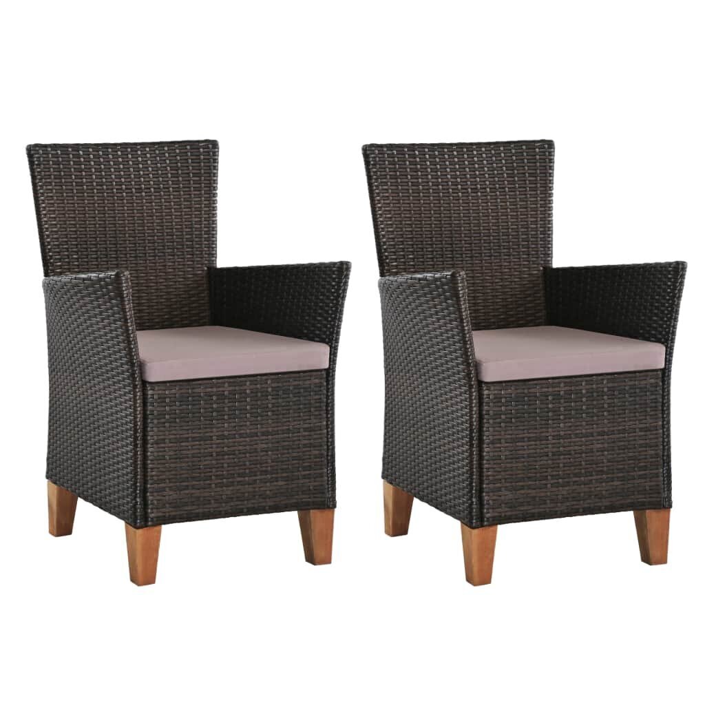 vidaXL dārza krēsli ar matračiem, 2 gab., PE rotangpalma, brūni cena un informācija | Dārza krēsli | 220.lv